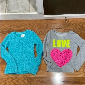 Set of 2 Justice sweaters, blue sparkle, heart